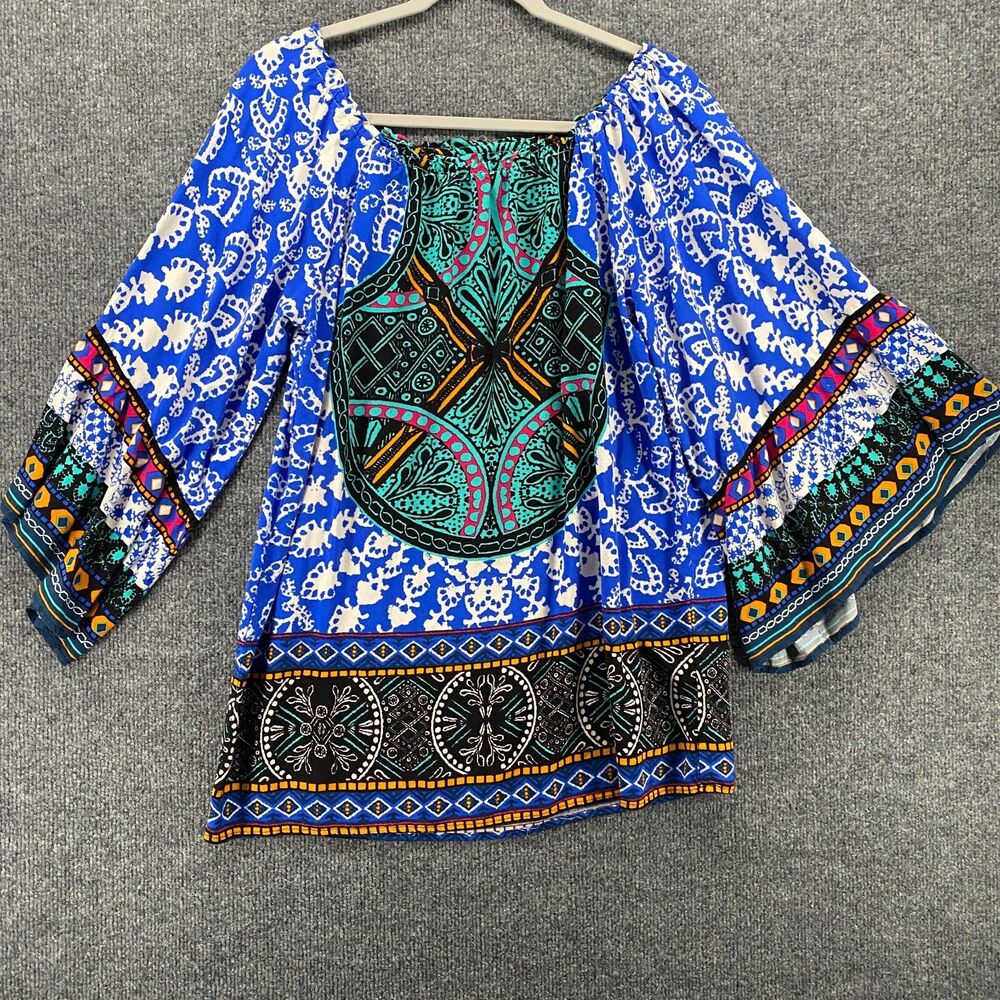 Braeve Blouse Top‎ Womens S Geometric Kimono Sleeve Artsy Peasant Cottagecore